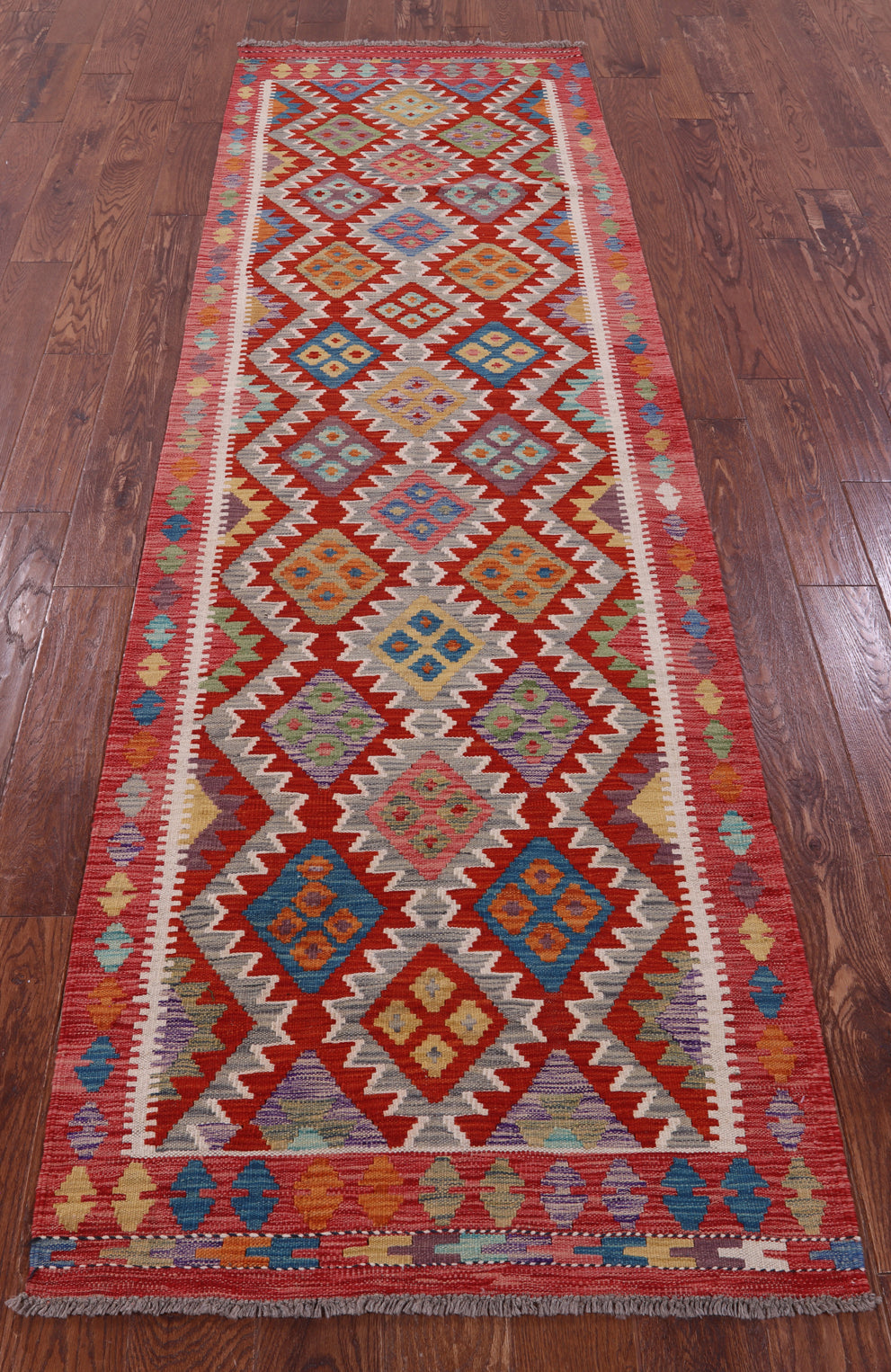 Reversible Kilim Flat Weave Wool On Wool Runner Rug - 2' 11" X 9' 6" - Golden Nile