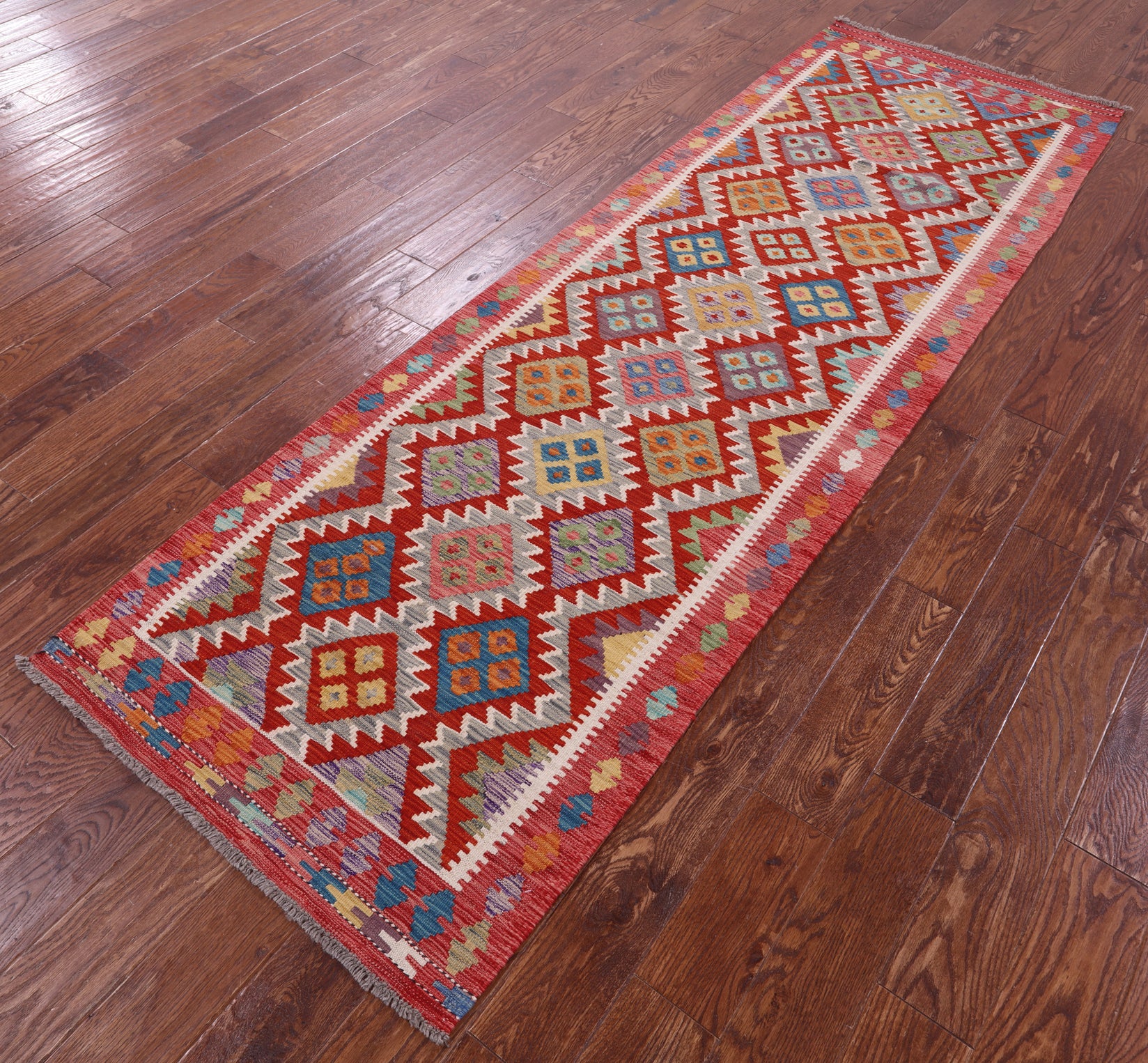 Reversible Kilim Flat Weave Wool On Wool Runner Rug - 2' 11" X 9' 6" - Golden Nile