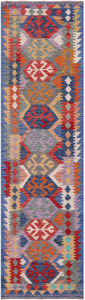 Reversible Kilim Flat Weave Wool On Wool Runner Rug - 2' 7" X 9' 6" - Golden Nile