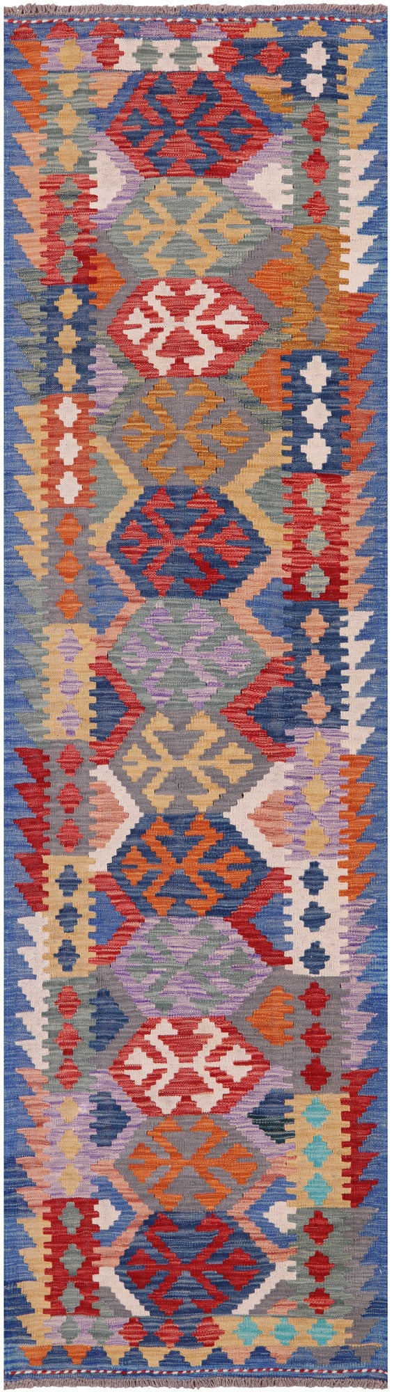 Reversible Kilim Flat Weave Wool On Wool Runner Rug - 2' 7" X 9' 6" - Golden Nile