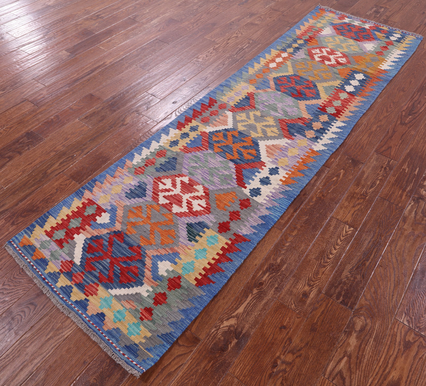 Reversible Kilim Flat Weave Wool On Wool Runner Rug - 2' 7" X 9' 6" - Golden Nile
