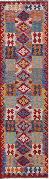 Reversible Kilim Flat Weave Wool On Wool Runner Rug - 2' 7" X 9' 8" - Golden Nile