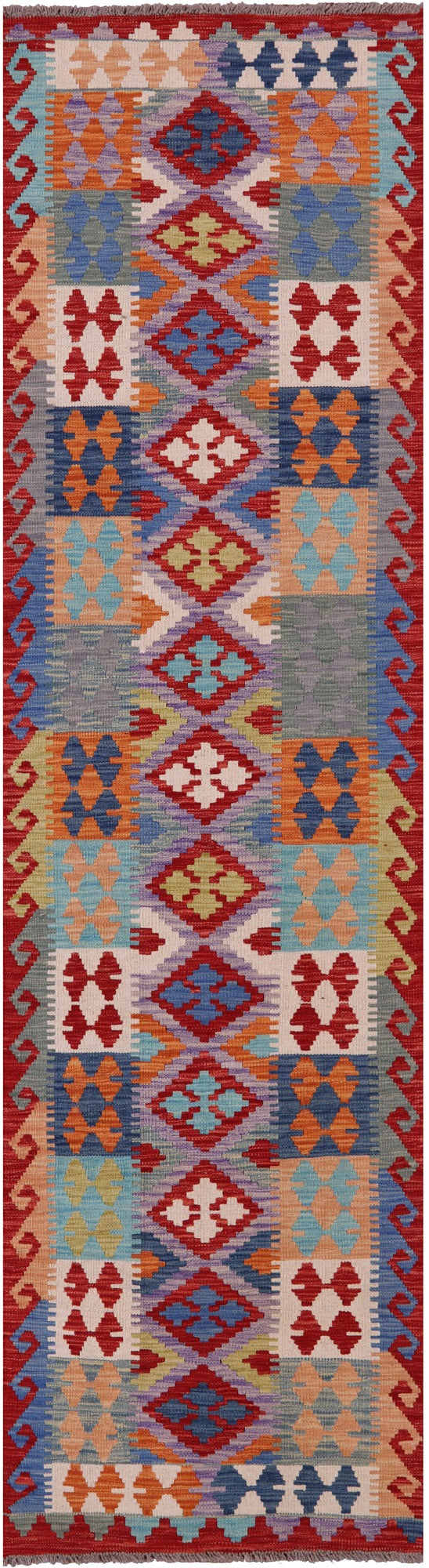 Reversible Kilim Flat Weave Wool On Wool Runner Rug - 2' 7" X 9' 8" - Golden Nile