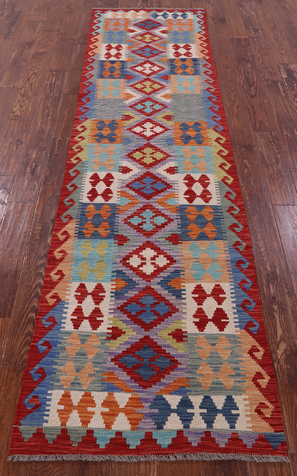 Reversible Kilim Flat Weave Wool On Wool Runner Rug - 2' 7" X 9' 8" - Golden Nile