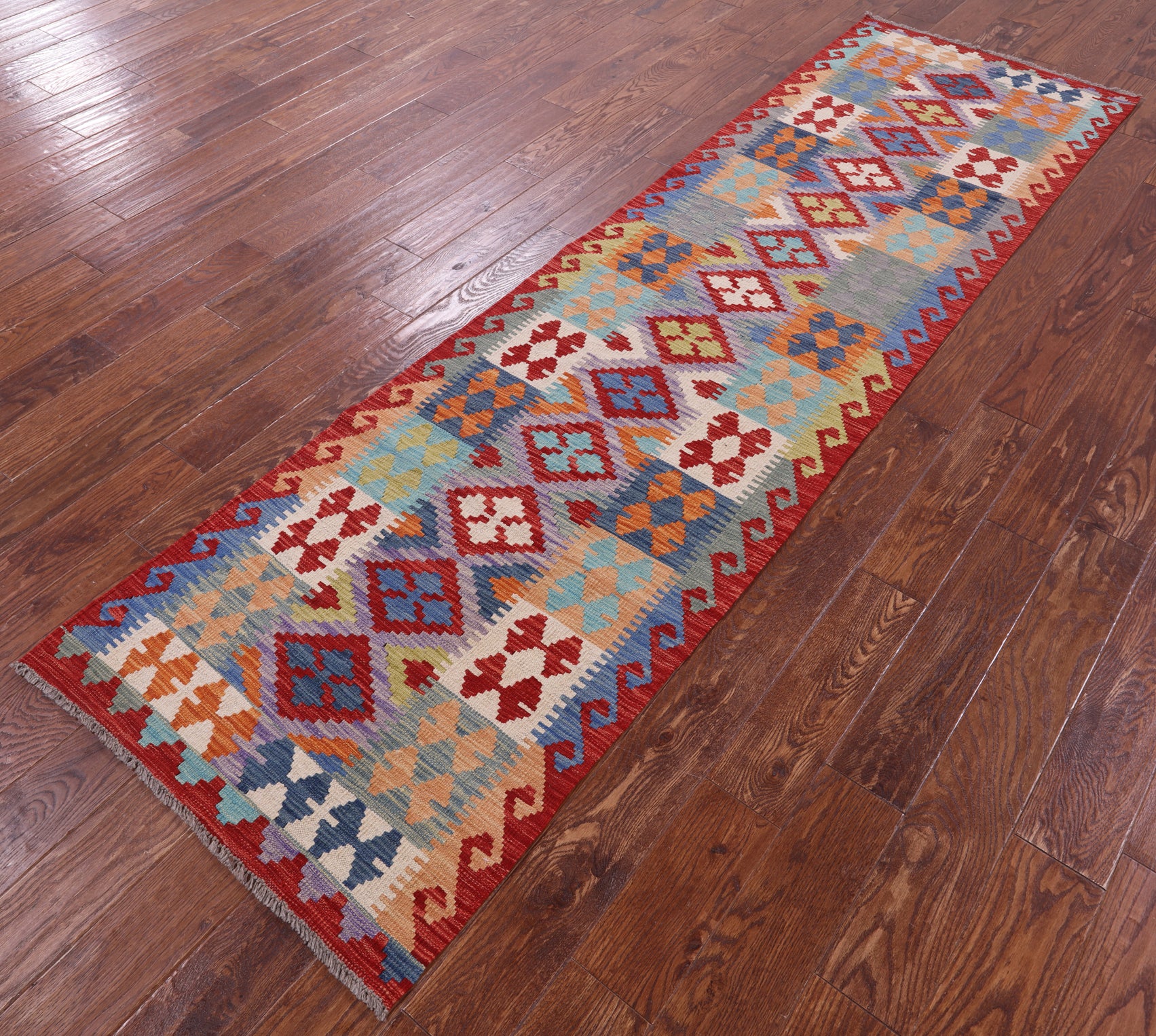 Reversible Kilim Flat Weave Wool On Wool Runner Rug - 2' 7" X 9' 8" - Golden Nile