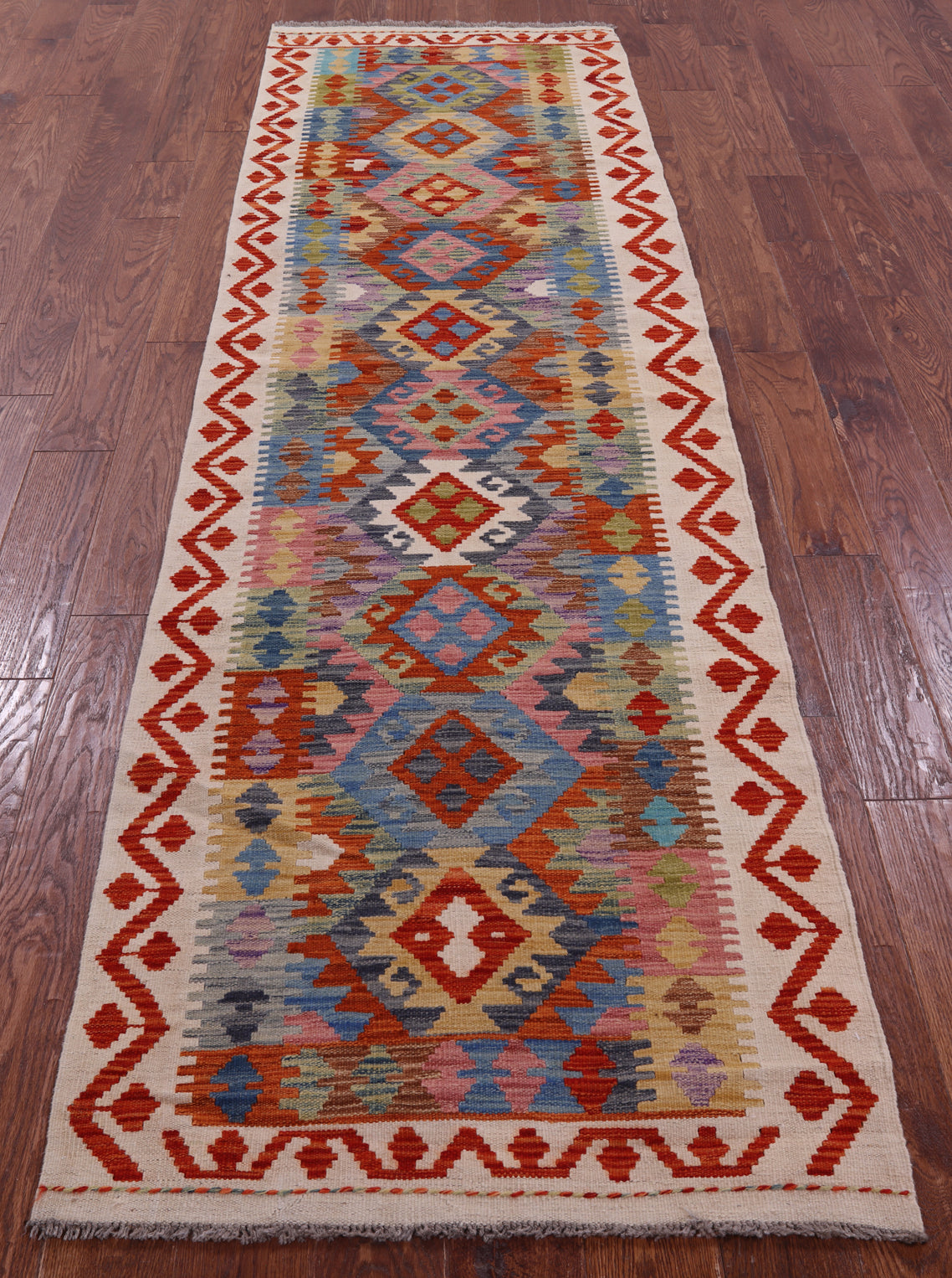 Reversible Kilim Flat Weave Wool On Wool Runner Rug - 2' 10" X 9' 8" - Golden Nile