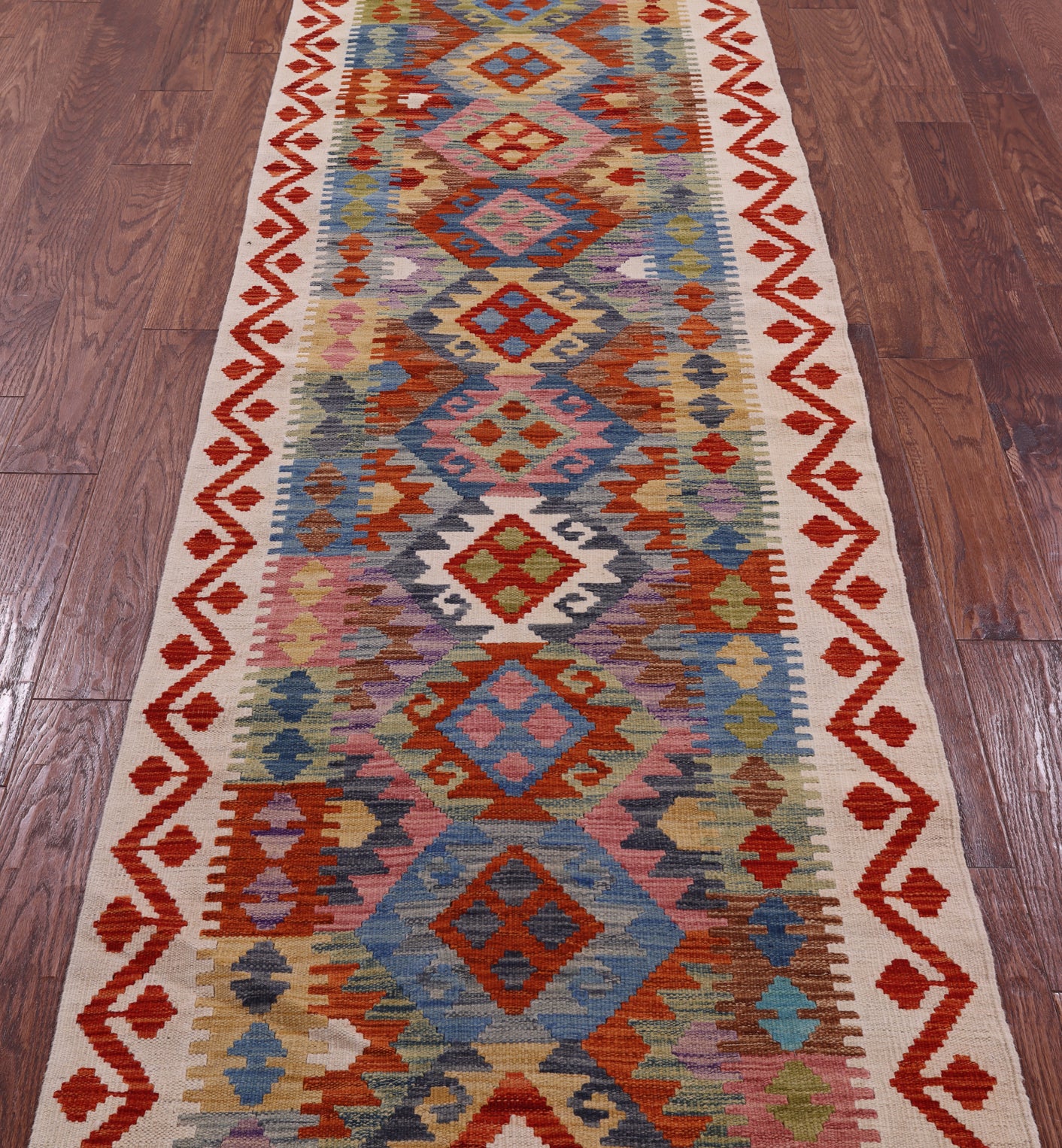 Reversible Kilim Flat Weave Wool On Wool Runner Rug - 2' 10" X 9' 8" - Golden Nile