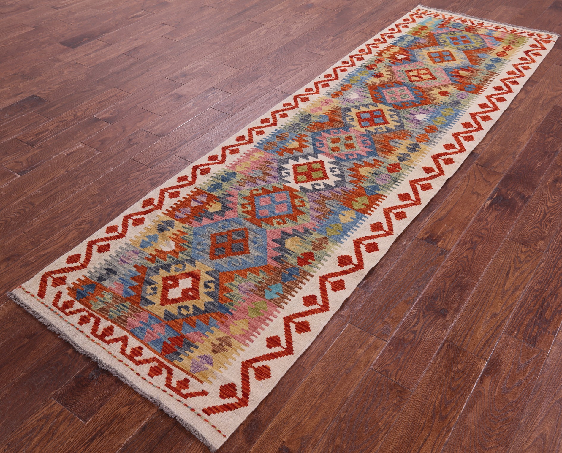 Reversible Kilim Flat Weave Wool On Wool Runner Rug - 2' 10" X 9' 8" - Golden Nile
