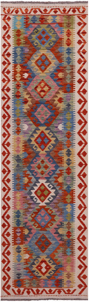 Reversible Kilim Flat Weave Wool On Wool Runner Rug - 2' 10" X 9' 8" - Golden Nile