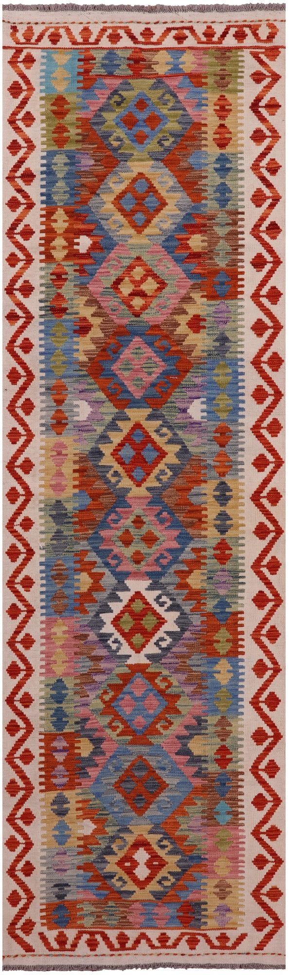 Reversible Kilim Flat Weave Wool On Wool Runner Rug - 2' 10" X 9' 8" - Golden Nile