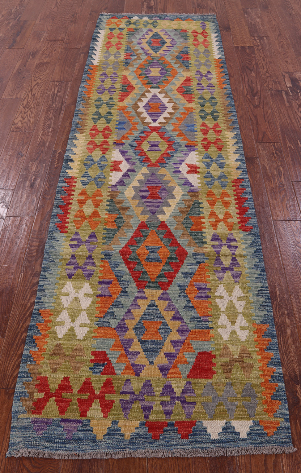Reversible Kilim Flat Weave Wool On Wool Runner Rug - 2' 9" X 9' 7" - Golden Nile