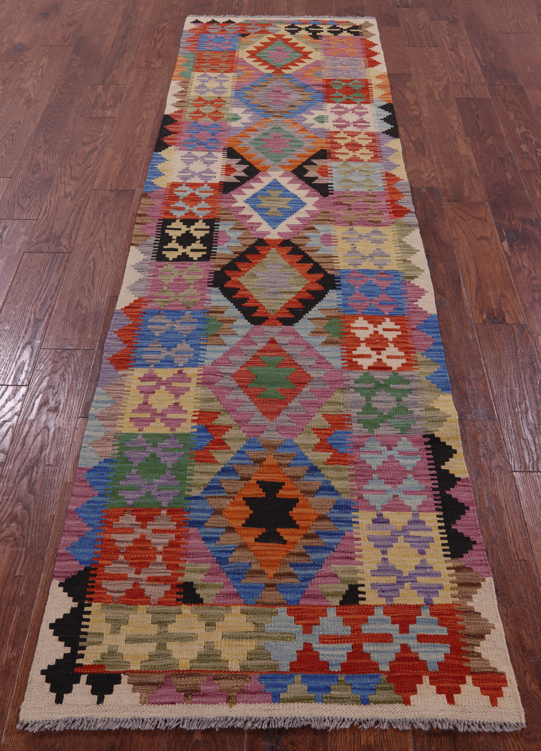 Reversible Kilim Flat Weave Wool On Wool Runner Rug - 2' 7" X 9' 4" - Golden Nile