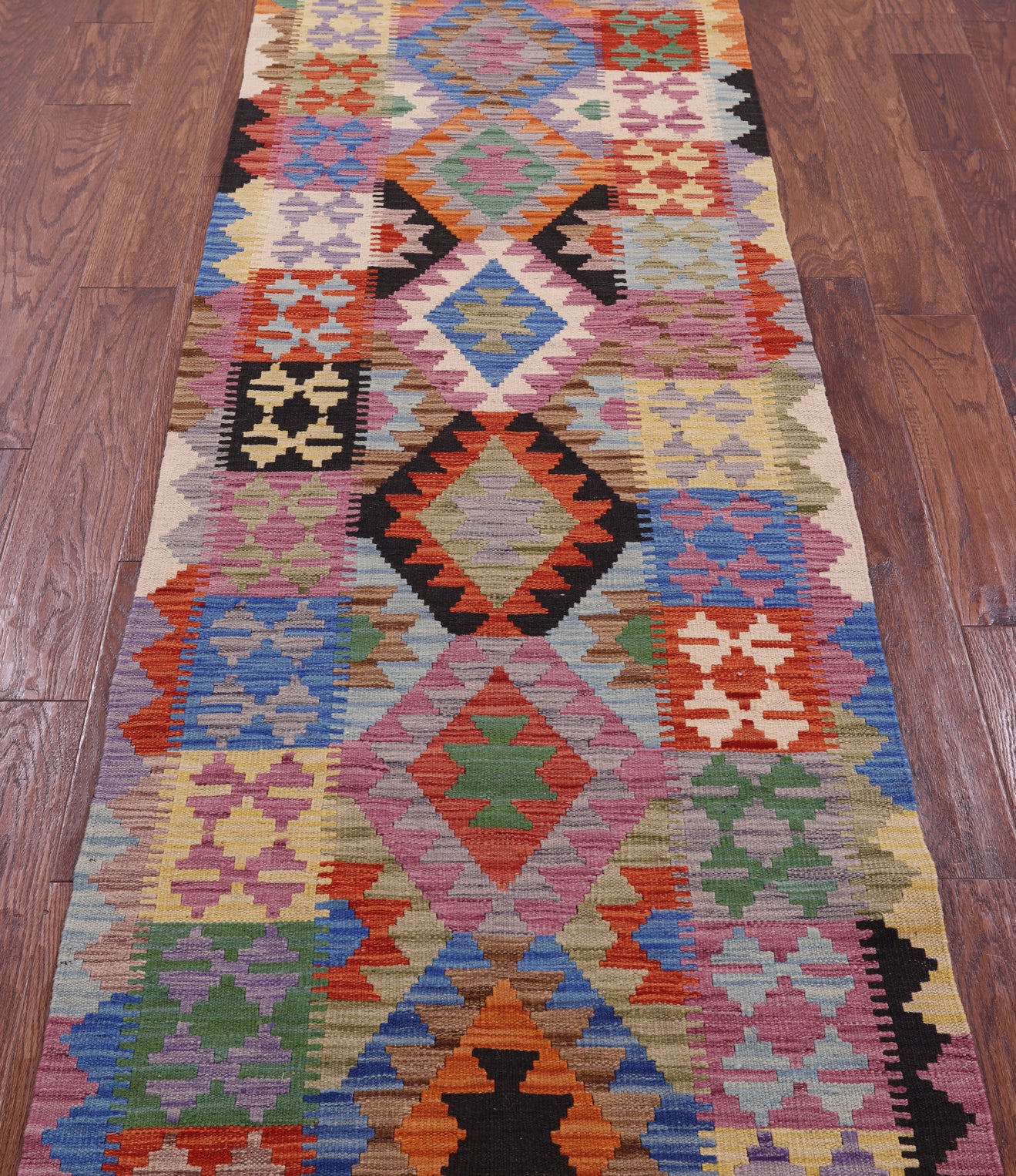 Reversible Kilim Flat Weave Wool On Wool Runner Rug - 2' 7" X 9' 4" - Golden Nile