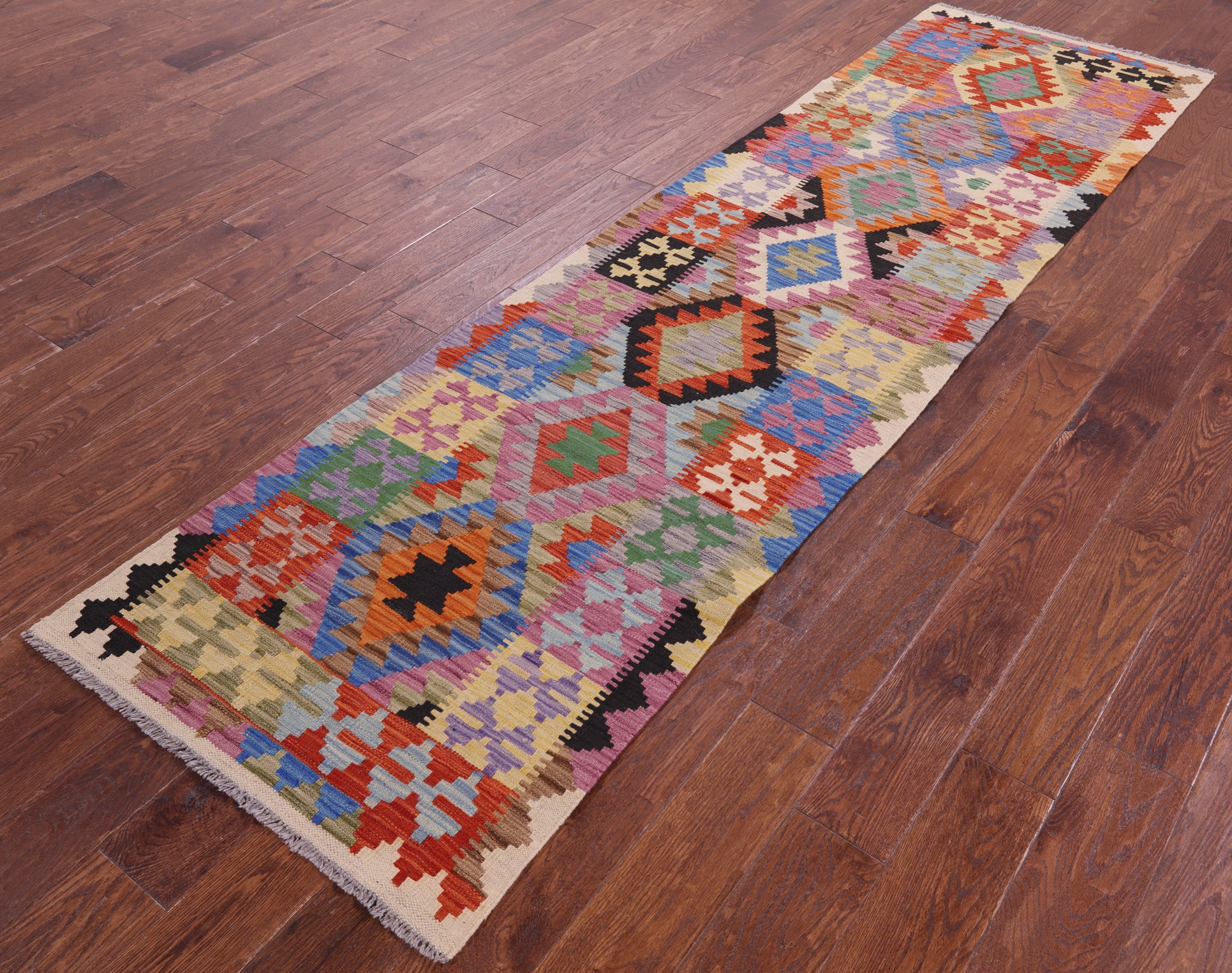 Reversible Kilim Flat Weave Wool On Wool Runner Rug - 2' 7" X 9' 4" - Golden Nile