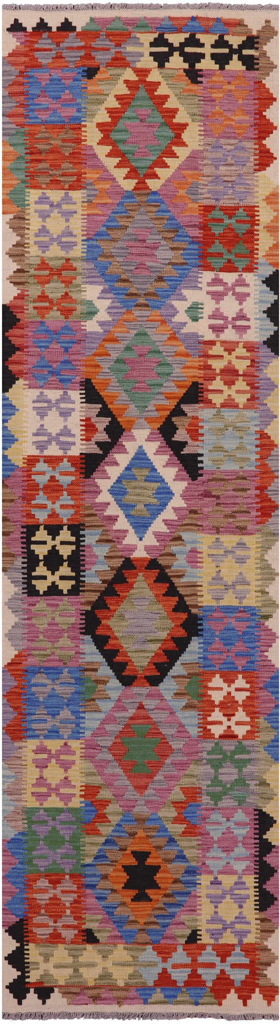 Reversible Kilim Flat Weave Wool On Wool Runner Rug - 2' 7" X 9' 4" - Golden Nile