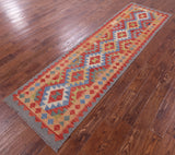 Reversible Kilim Flat Weave Wool On Wool Runner Rug - 2' 7" X 9' 7" - Golden Nile