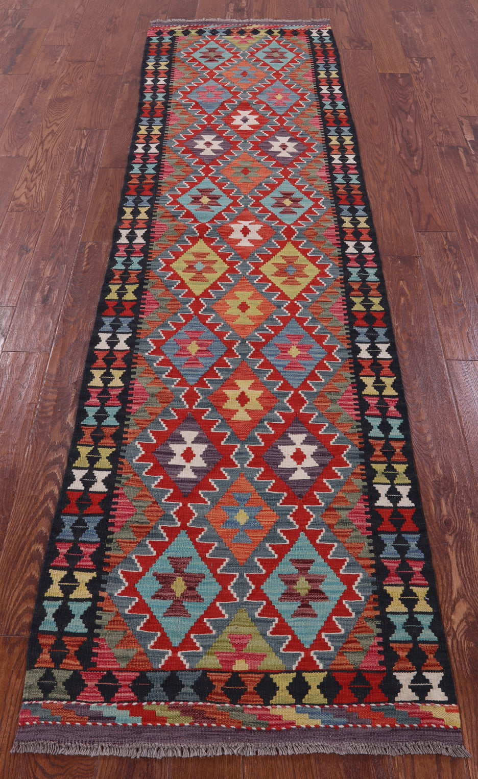 Reversible Kilim Flat Weave Wool On Wool Runner Rug - 2' 7" X 9' 7" - Golden Nile