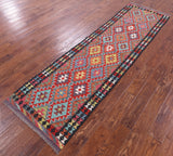 Reversible Kilim Flat Weave Wool On Wool Runner Rug - 2' 7" X 9' 7" - Golden Nile