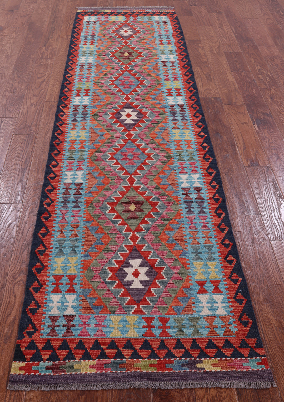 Reversible Kilim Flat Weave Wool On Wool Runner Rug - 2' 7" X 9' 10" - Golden Nile