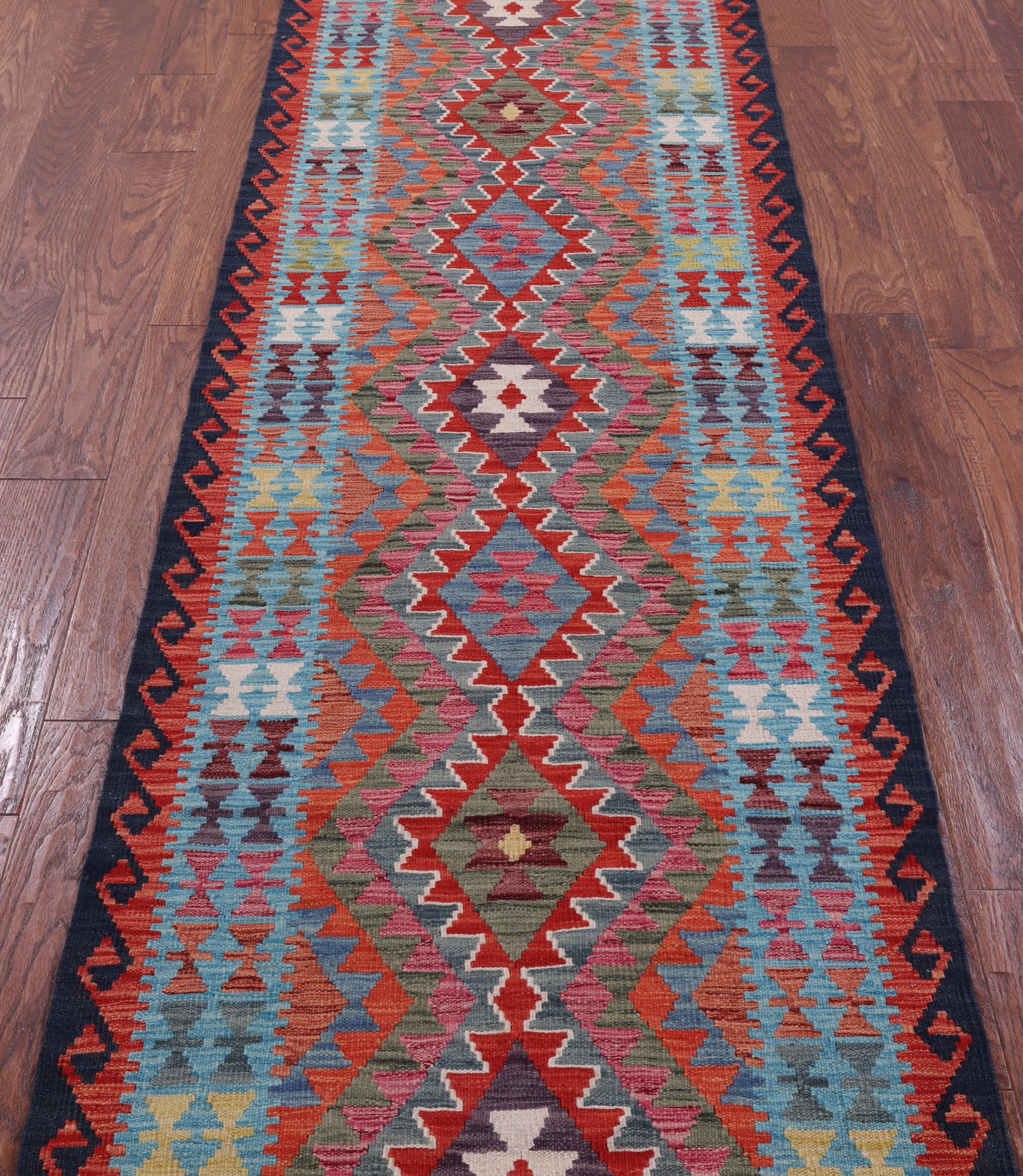 Reversible Kilim Flat Weave Wool On Wool Runner Rug - 2' 7" X 9' 10" - Golden Nile