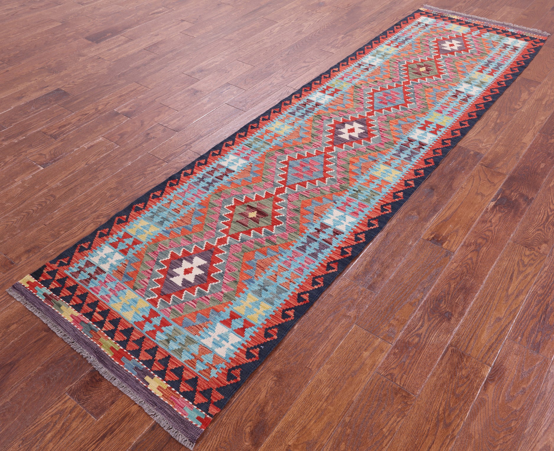 Reversible Kilim Flat Weave Wool On Wool Runner Rug - 2' 7" X 9' 10" - Golden Nile
