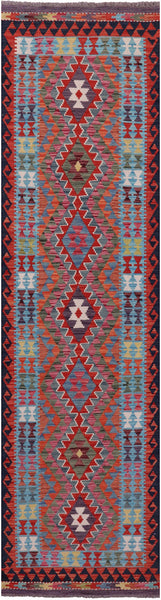 Reversible Kilim Flat Weave Wool On Wool Runner Rug - 2' 7" X 9' 10" - Golden Nile