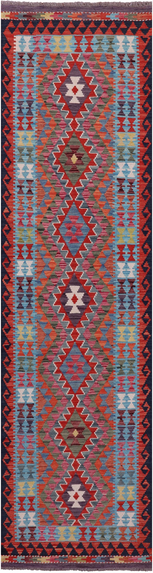 Reversible Kilim Flat Weave Wool On Wool Runner Rug - 2' 7" X 9' 10" - Golden Nile