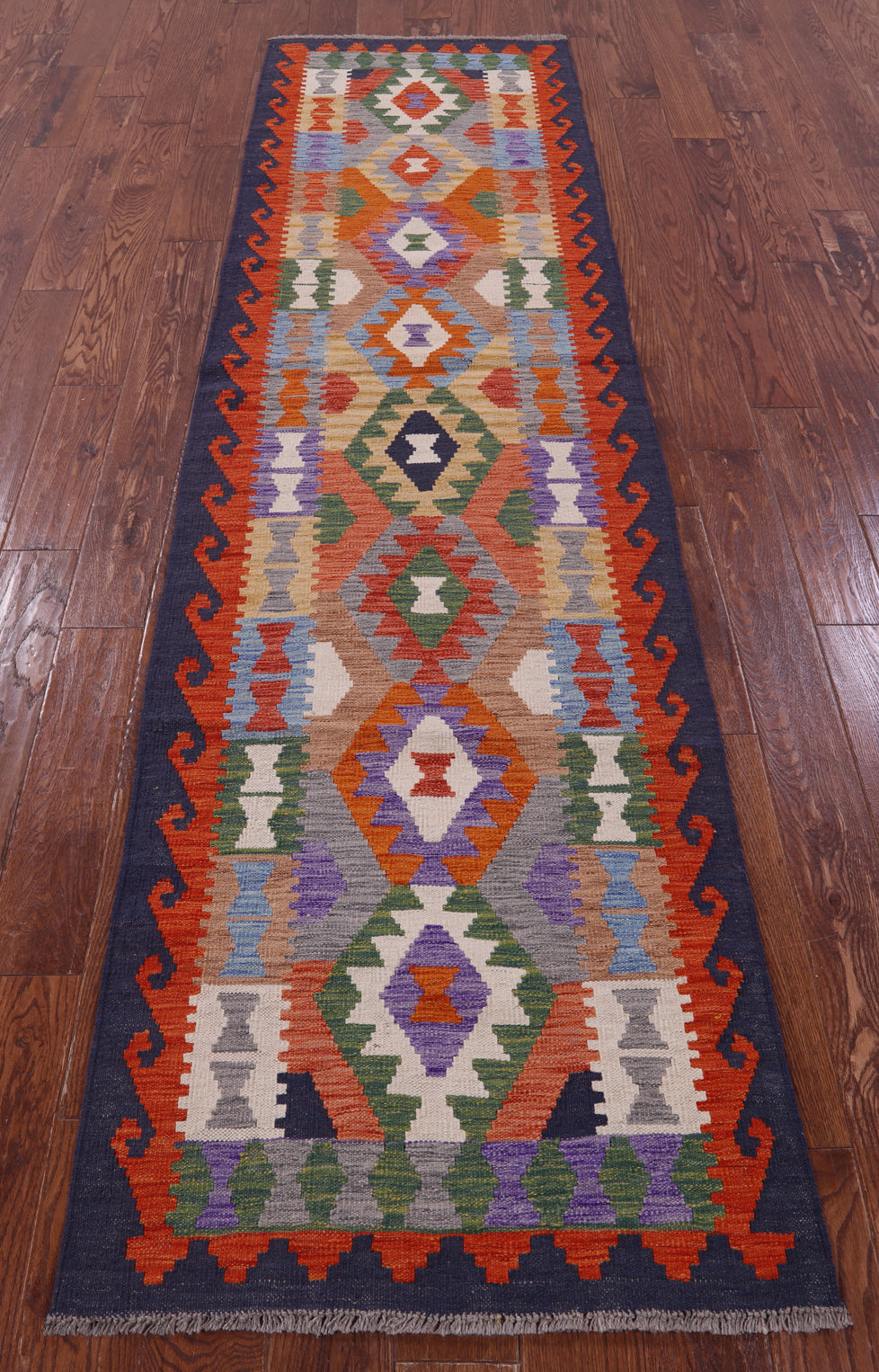 Reversible Kilim Flat Weave Wool On Wool Runner Rug - 2' 7" X 9' 11" - Golden Nile