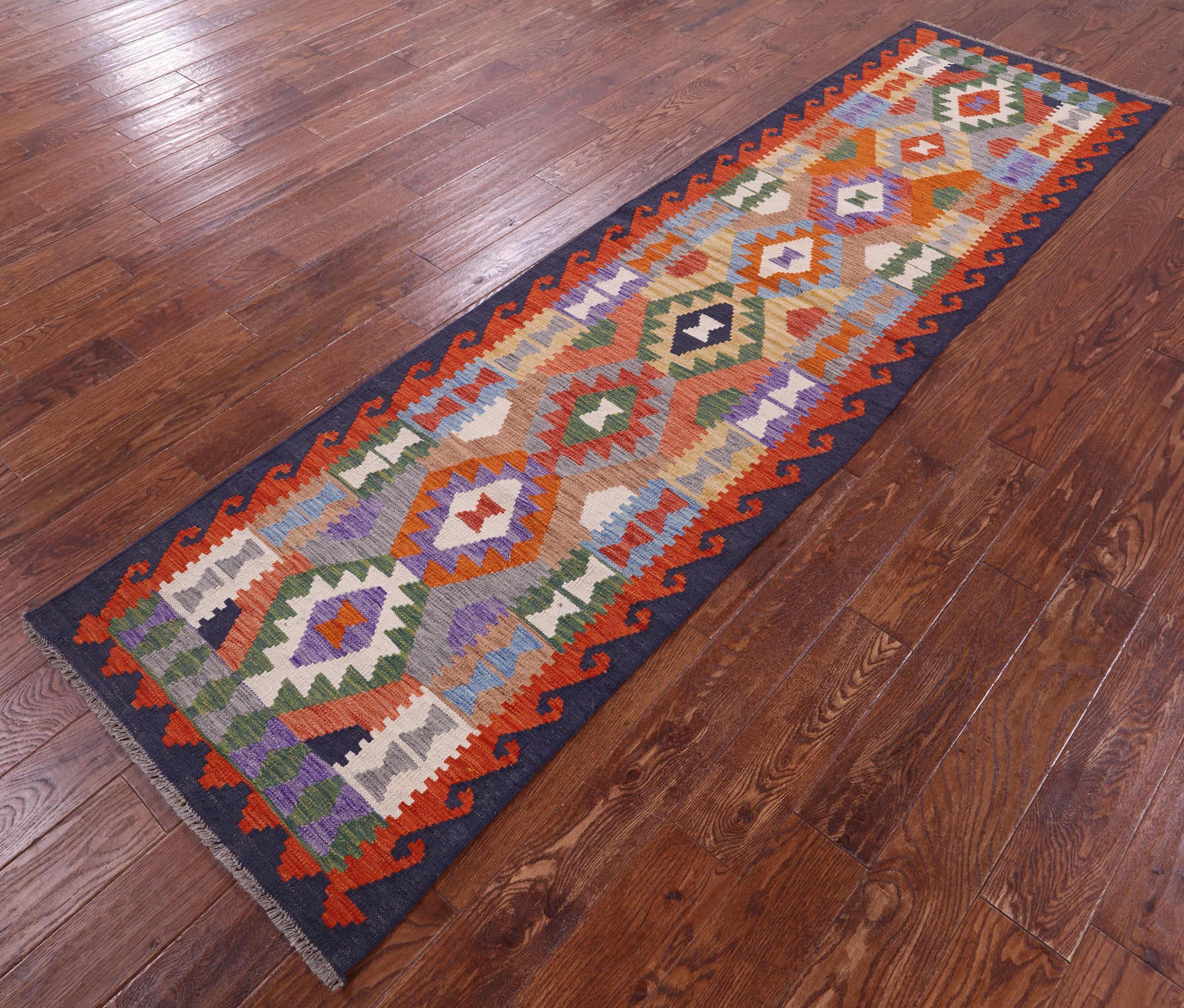 Reversible Kilim Flat Weave Wool On Wool Runner Rug - 2' 7" X 9' 11" - Golden Nile