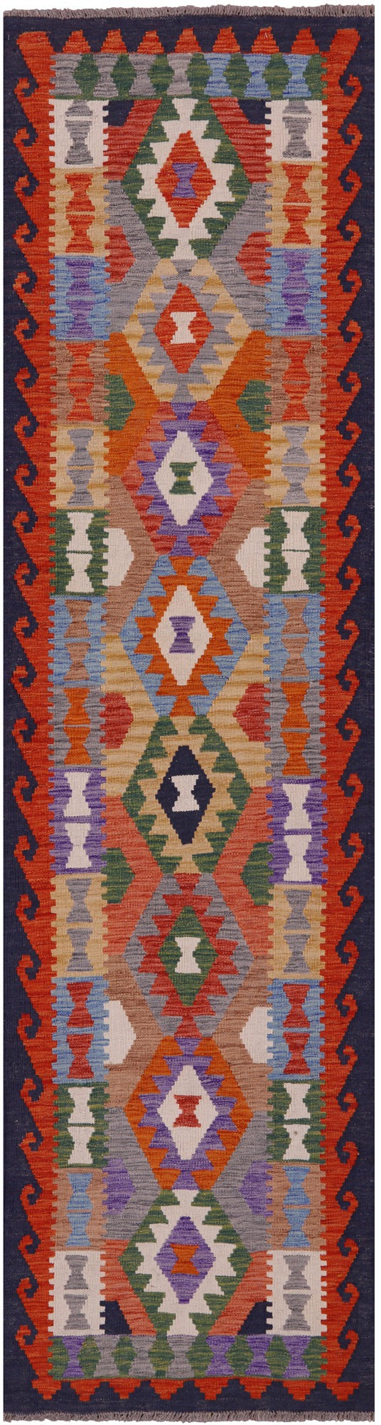 Reversible Kilim Flat Weave Wool On Wool Runner Rug - 2' 7" X 9' 11" - Golden Nile
