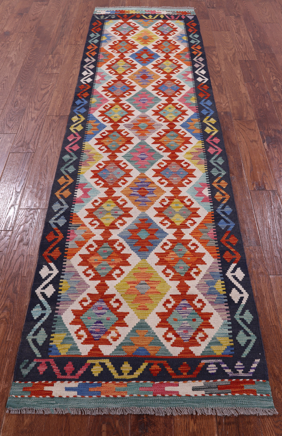 Reversible Kilim Flat Weave Wool On Wool Rug - 2' 7" X 9' 7" - Golden Nile