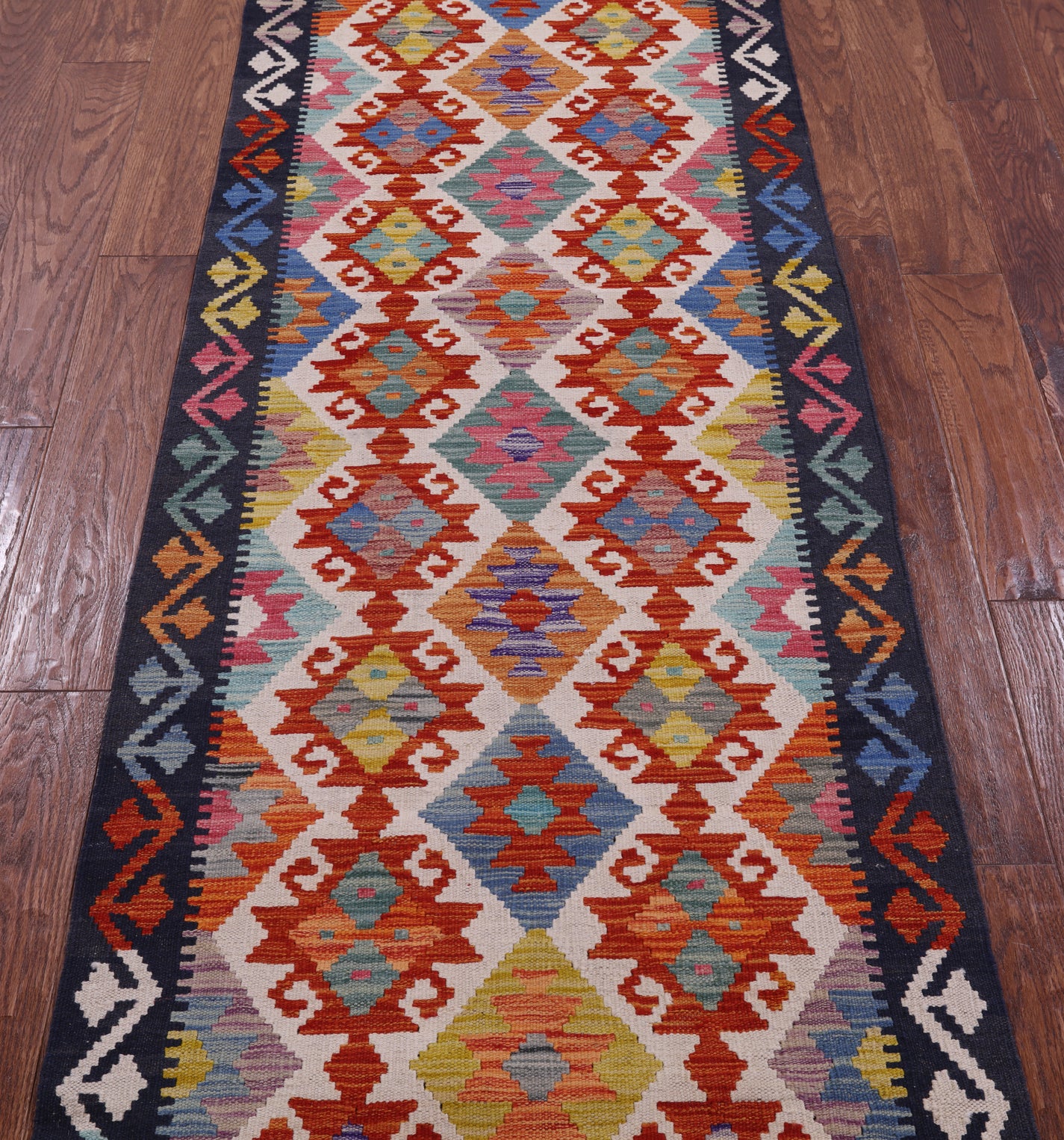 Reversible Kilim Flat Weave Wool On Wool Rug - 2' 7" X 9' 7" - Golden Nile