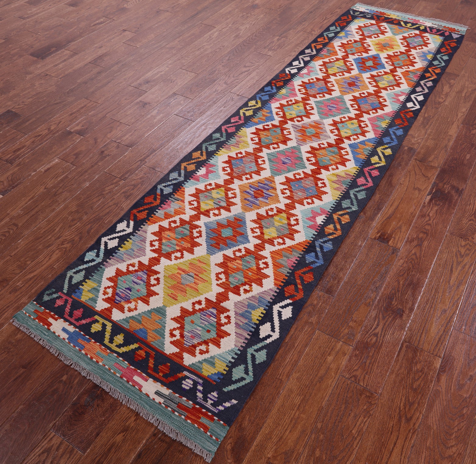 Reversible Kilim Flat Weave Wool On Wool Rug - 2' 7" X 9' 7" - Golden Nile