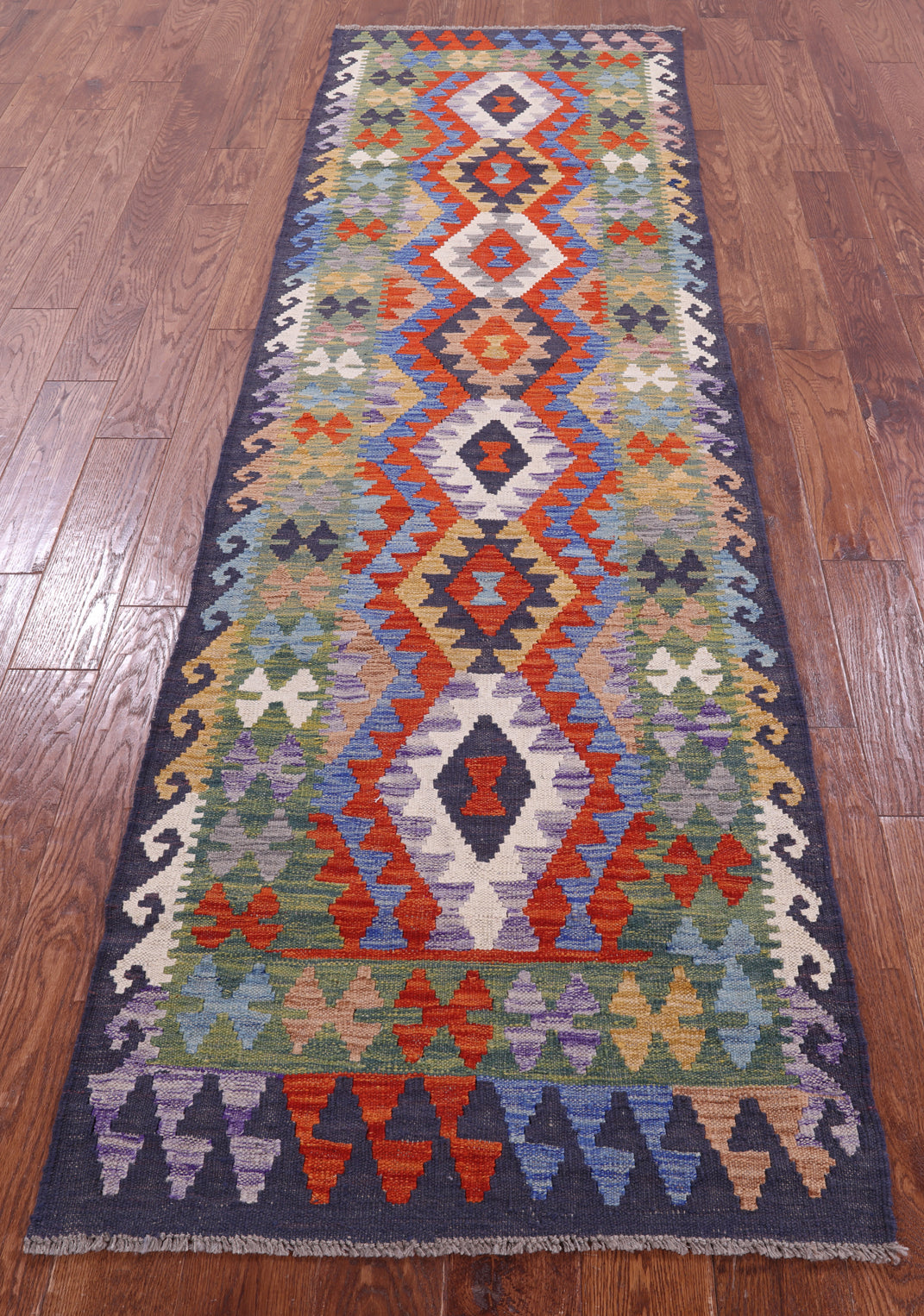 Reversible Kilim Flat Weave Wool On Wool Runner Rug - 2' 10" X 9' 5" - Golden Nile