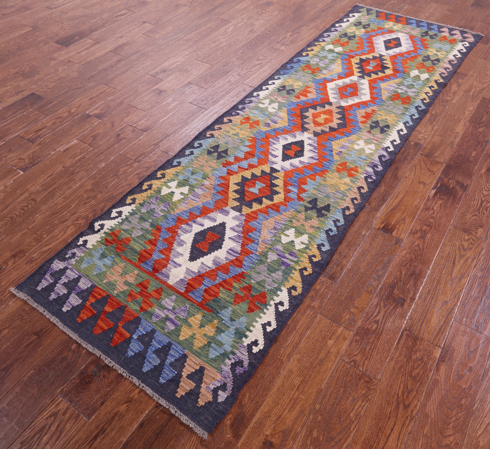 Reversible Kilim Flat Weave Wool On Wool Runner Rug - 2' 10" X 9' 5" - Golden Nile