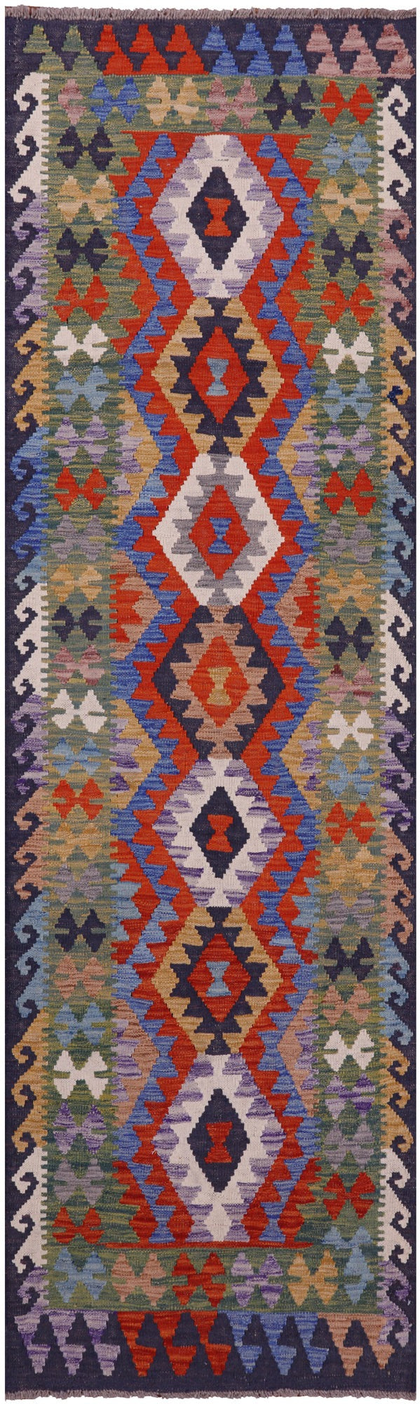 Reversible Kilim Flat Weave Wool On Wool Runner Rug - 2' 10" X 9' 5" - Golden Nile