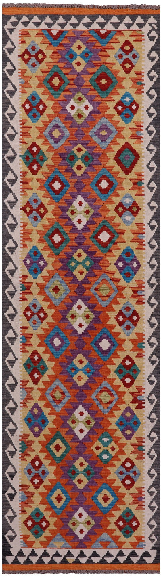 Reversible Kilim Flat Weave Wool On Wool Runner Rug - 2' 7" X 9' 6" - Golden Nile