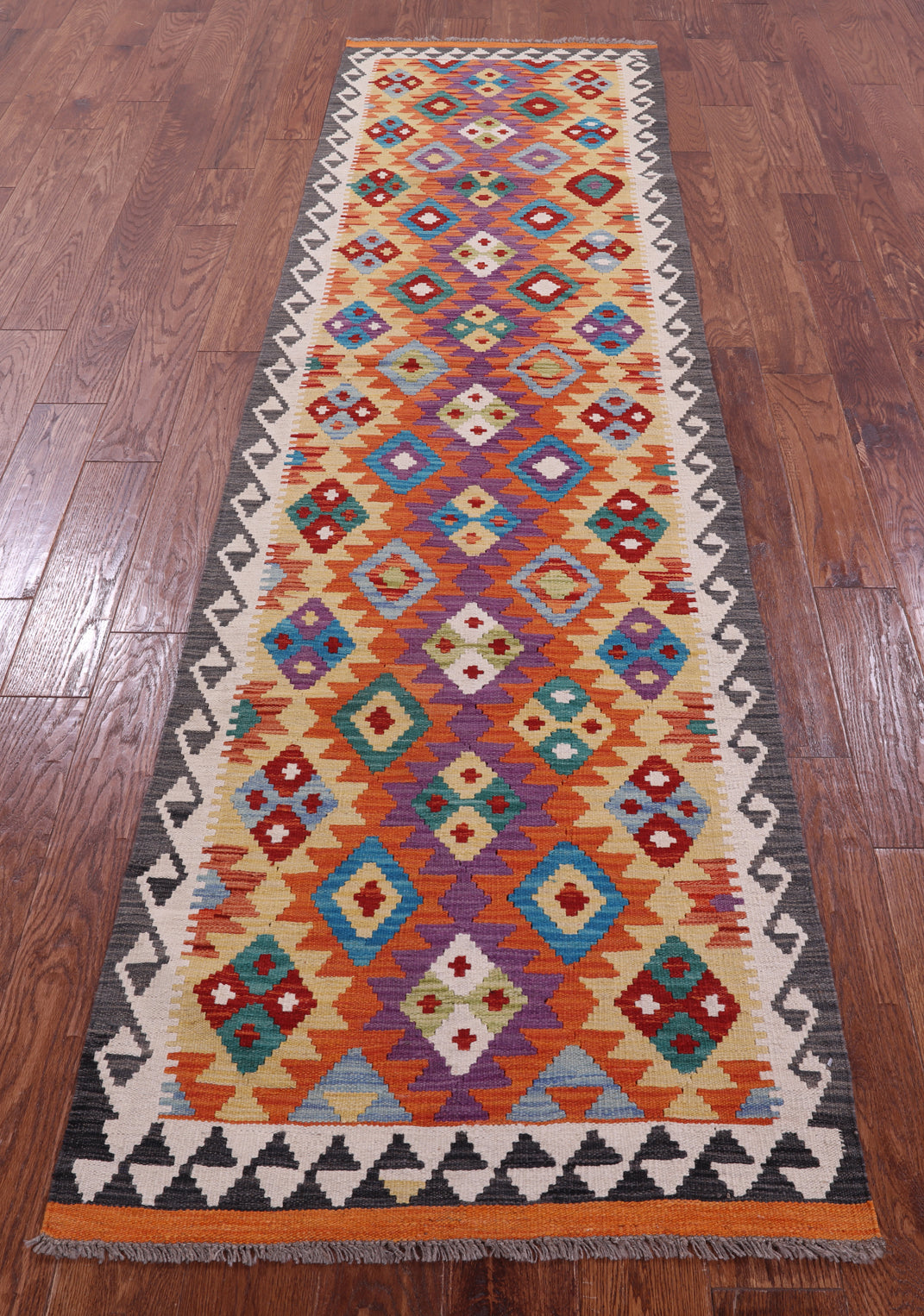 Reversible Kilim Flat Weave Wool On Wool Runner Rug - 2' 7" X 9' 6" - Golden Nile