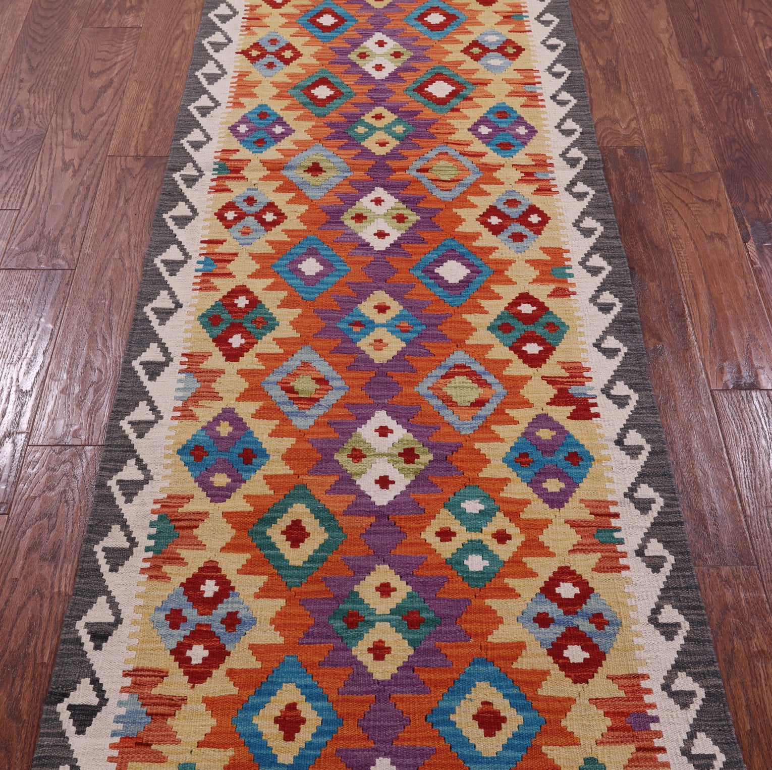 Reversible Kilim Flat Weave Wool On Wool Runner Rug - 2' 7" X 9' 6" - Golden Nile