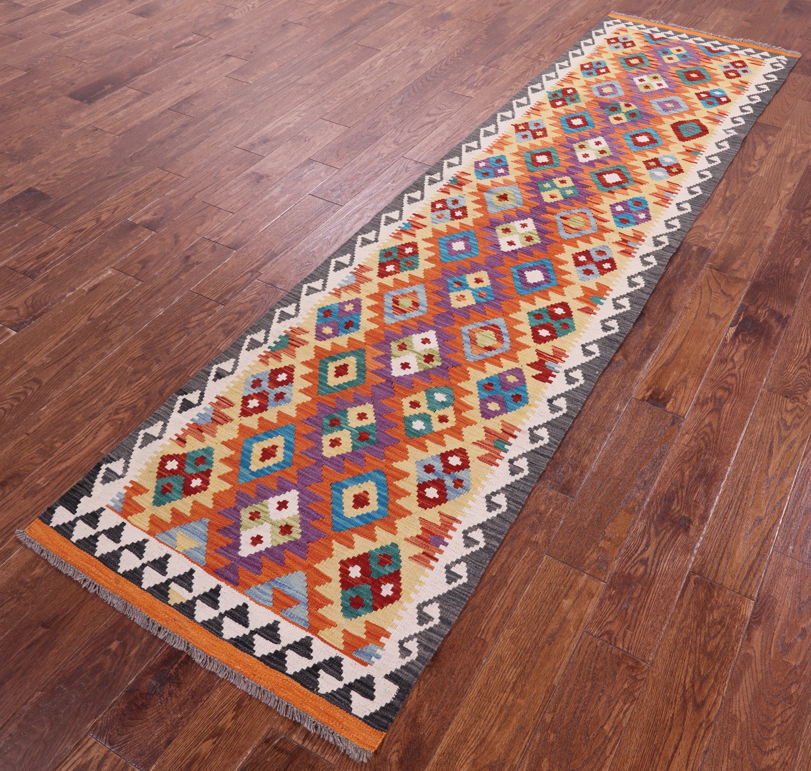Reversible Kilim Flat Weave Wool On Wool Runner Rug - 2' 7" X 9' 6" - Golden Nile