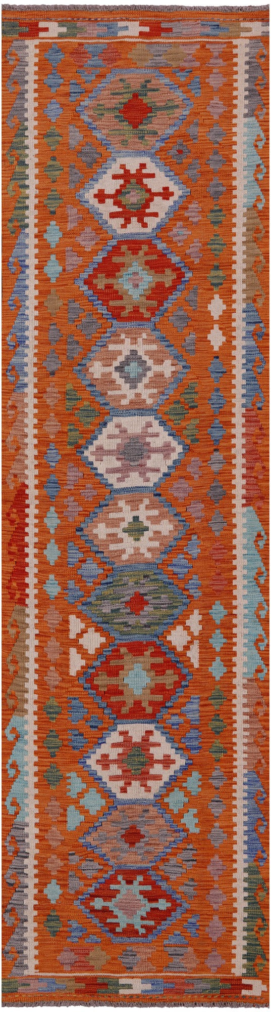 Reversible Kilim Flat Weave Wool On Wool Runner Rug - 2' 7" X 9' 9" - Golden Nile