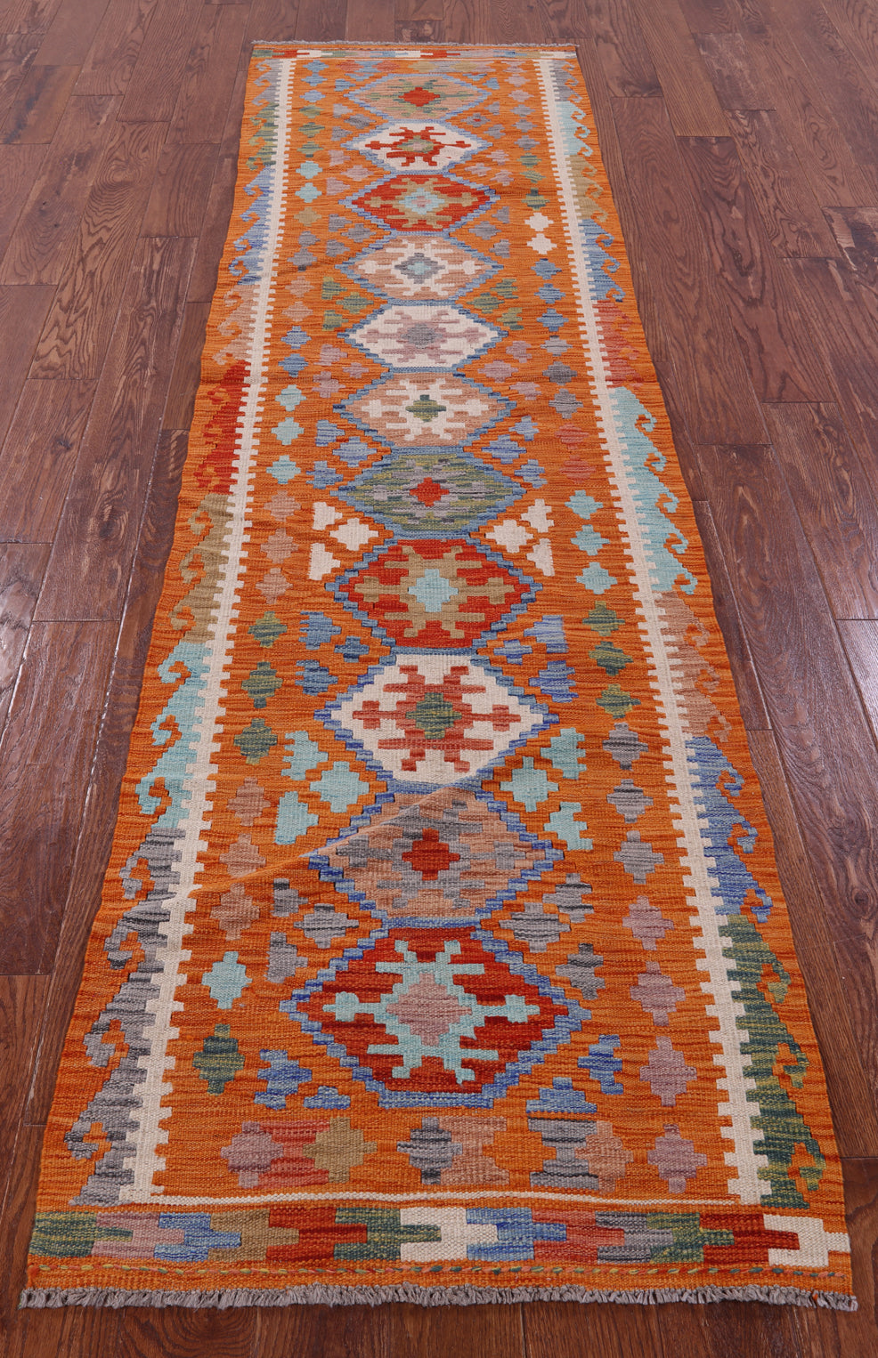 Reversible Kilim Flat Weave Wool On Wool Runner Rug - 2' 7" X 9' 9" - Golden Nile