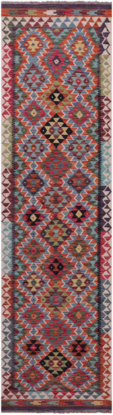 Reversible Kilim Flat Weave Wool On Wool Runner Rug - 2' 8" X 9' 11" - Golden Nile