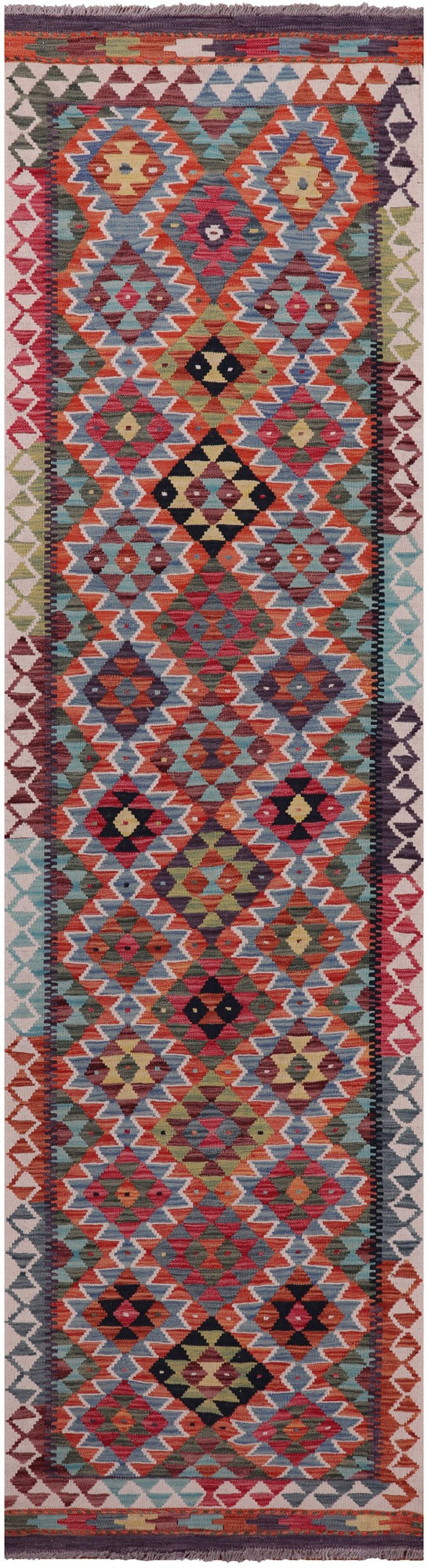 Reversible Kilim Flat Weave Wool On Wool Runner Rug - 2' 8" X 9' 11" - Golden Nile