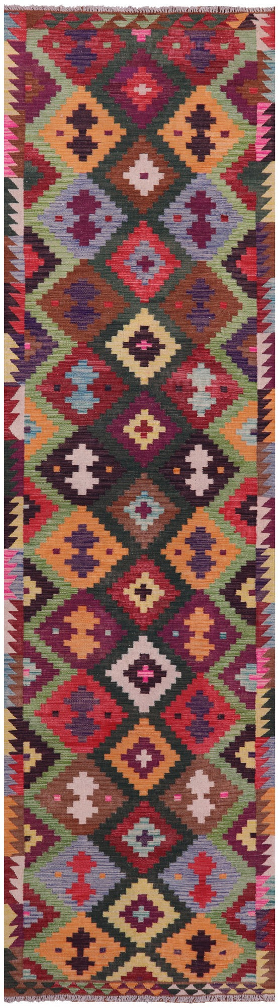 Reversible Kilim Flat Weave Wool On Wool Runner Rug - 3' 7" X 12' 7" - Golden Nile