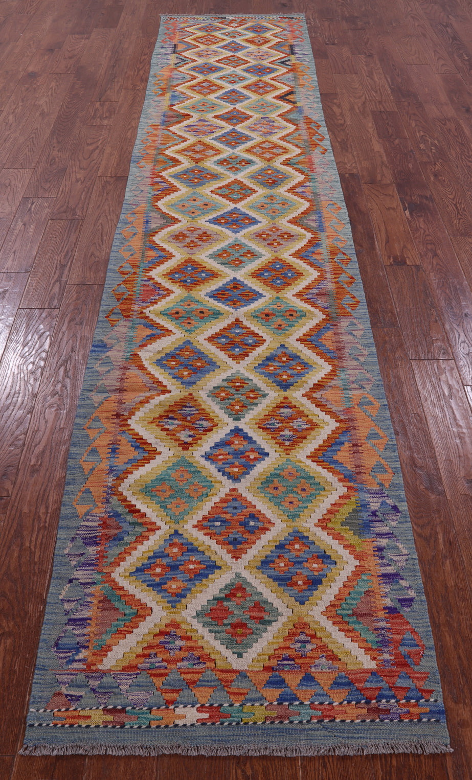 Reversible Kilim Flat Weave Wool On Wool Runner Rug - 2' 9" X 13' 0" - Golden Nile
