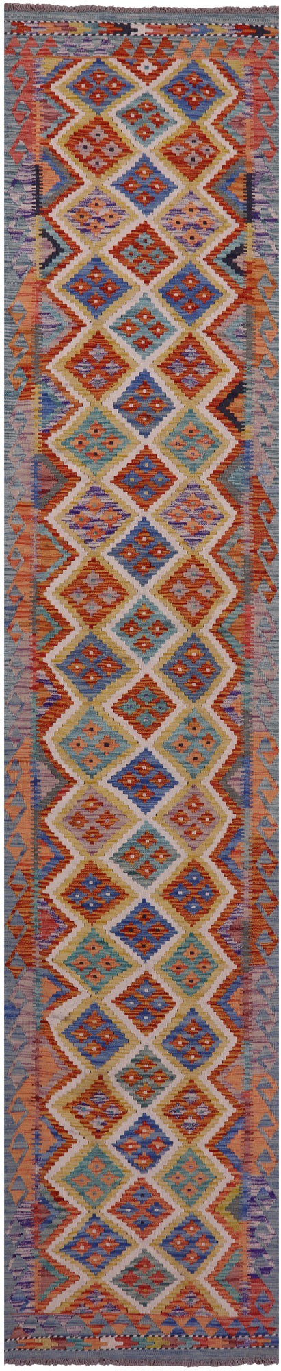 Reversible Kilim Flat Weave Wool On Wool Runner Rug - 2' 9" X 13' 0" - Golden Nile