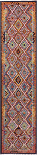 Reversible Kilim Flat Weave Wool On Wool Runner Rug - 2' 10" X 13' 2" - Golden Nile