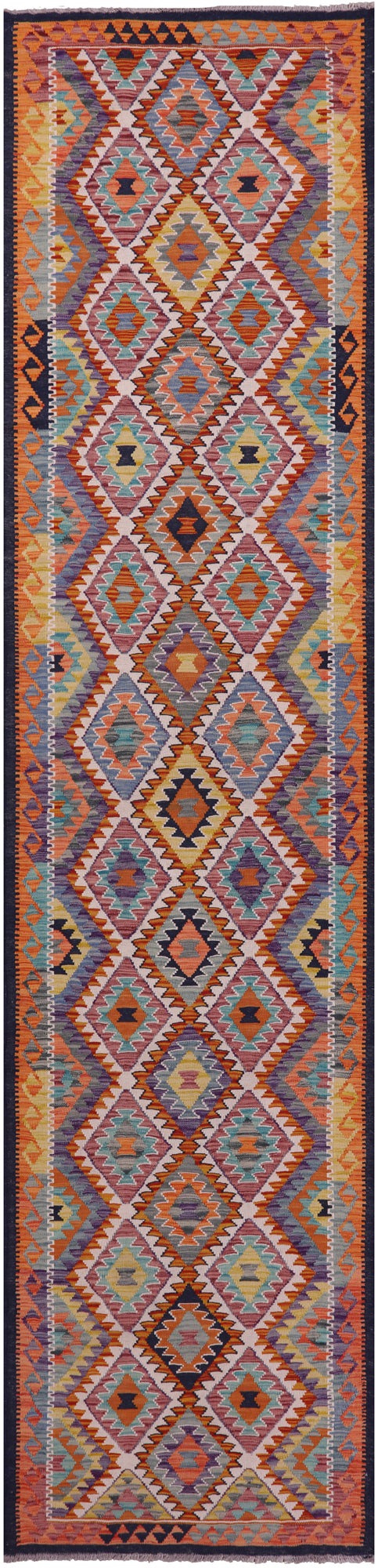 Reversible Kilim Flat Weave Wool On Wool Runner Rug - 2' 10" X 13' 2" - Golden Nile
