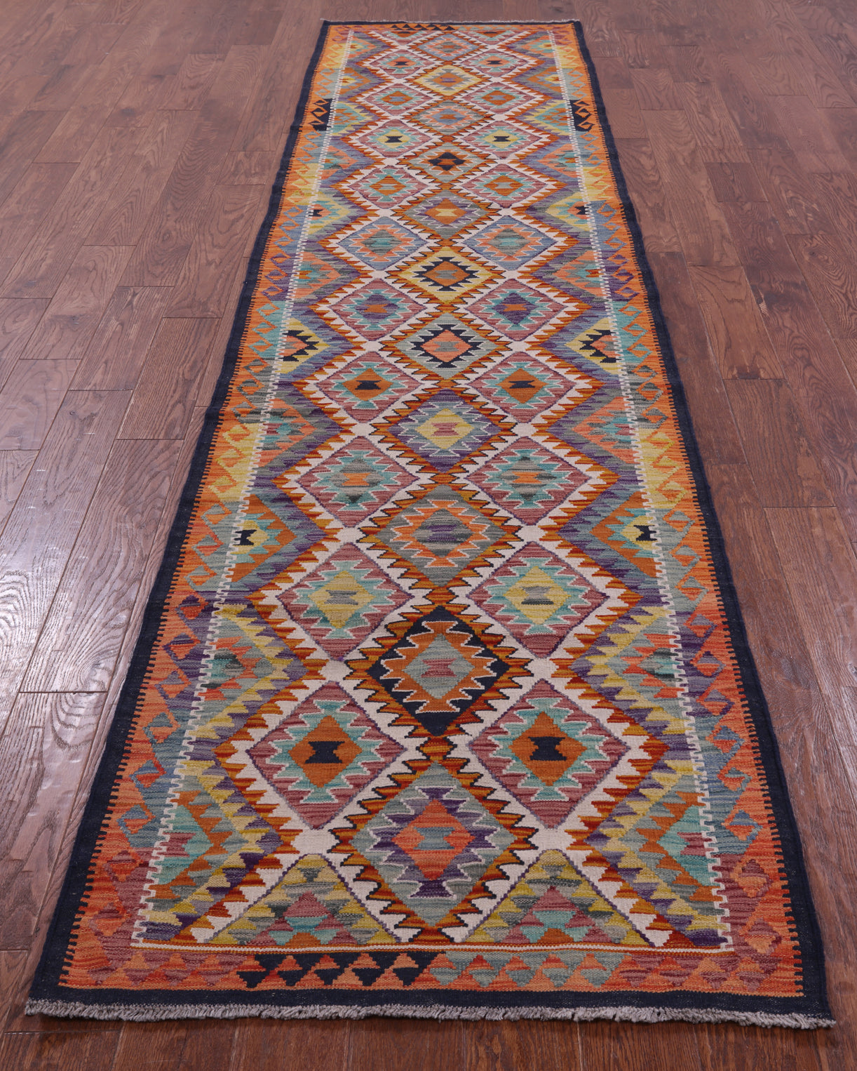 Reversible Kilim Flat Weave Wool On Wool Runner Rug - 2' 10" X 13' 2" - Golden Nile